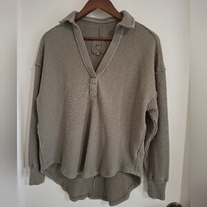 Aerie Waffle Knit Oversized Long Sleeve Top Size XXS Fits Up To A Small Oversize